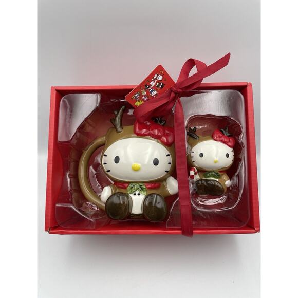 Hello Kitty Christmas Mug And Figurine Set 2024 Reindeer Bluesky Clayworks - New - Picture 1 of 11